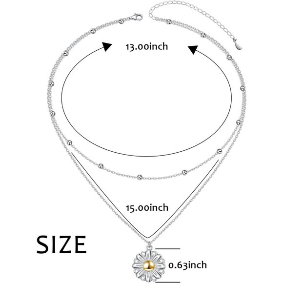 Layered Choker Necklace S925 Sterling Silver Star Full Moon Daisy Flower Pendant - Picture 7 of 7